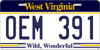 WV license plate OEM391