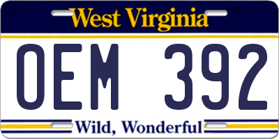 WV license plate OEM392