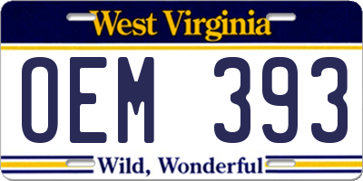 WV license plate OEM393