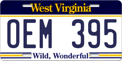 WV license plate OEM395