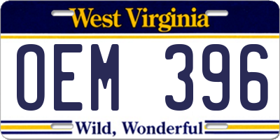 WV license plate OEM396