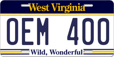 WV license plate OEM400