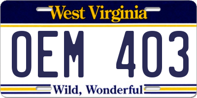 WV license plate OEM403