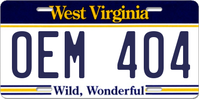 WV license plate OEM404