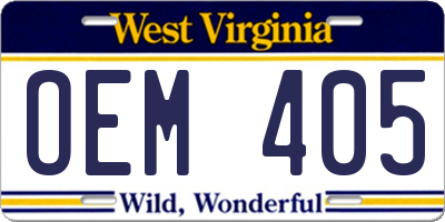 WV license plate OEM405
