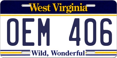 WV license plate OEM406