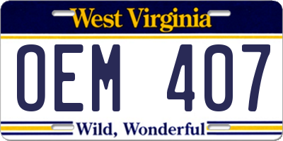 WV license plate OEM407