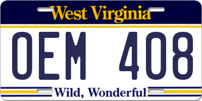 WV license plate OEM408