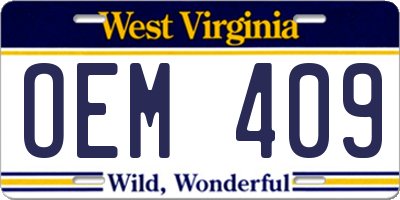WV license plate OEM409