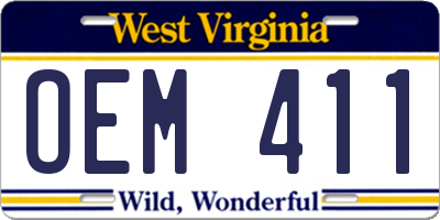 WV license plate OEM411