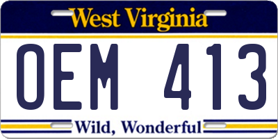 WV license plate OEM413