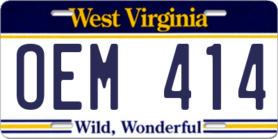 WV license plate OEM414