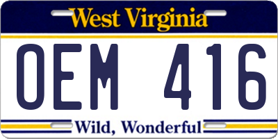 WV license plate OEM416
