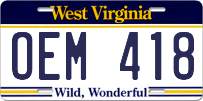 WV license plate OEM418