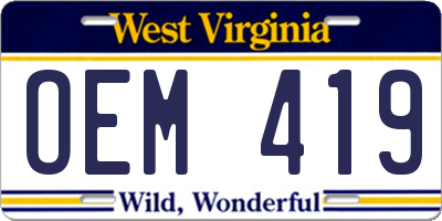 WV license plate OEM419
