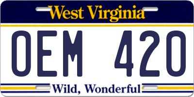 WV license plate OEM420