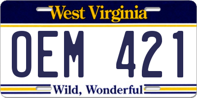 WV license plate OEM421