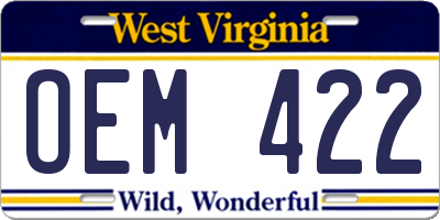 WV license plate OEM422