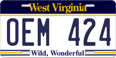WV license plate OEM424