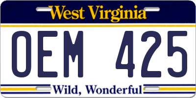 WV license plate OEM425