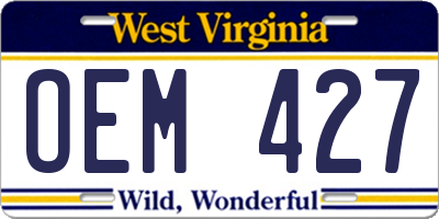WV license plate OEM427