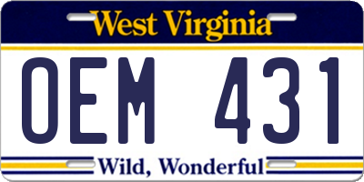 WV license plate OEM431
