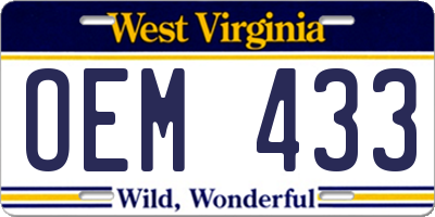 WV license plate OEM433