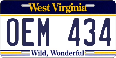 WV license plate OEM434