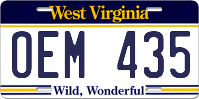 WV license plate OEM435