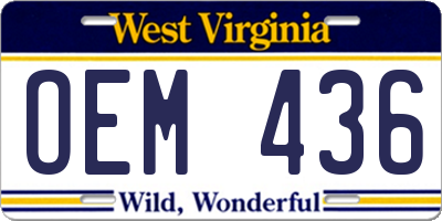 WV license plate OEM436
