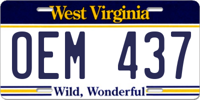 WV license plate OEM437
