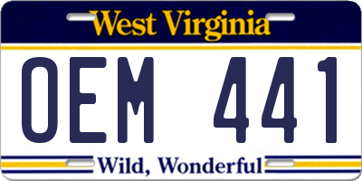WV license plate OEM441