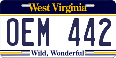 WV license plate OEM442
