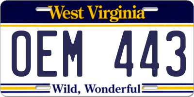 WV license plate OEM443