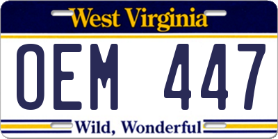 WV license plate OEM447