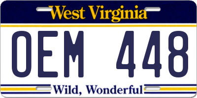 WV license plate OEM448