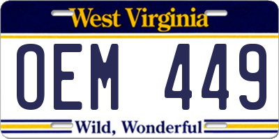 WV license plate OEM449