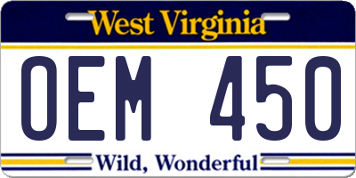 WV license plate OEM450