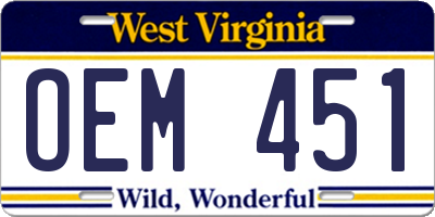 WV license plate OEM451
