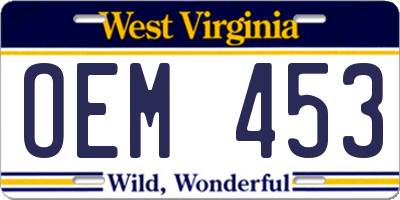WV license plate OEM453