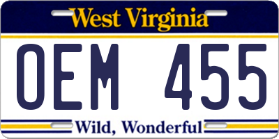 WV license plate OEM455