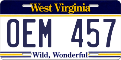 WV license plate OEM457