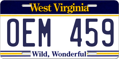 WV license plate OEM459