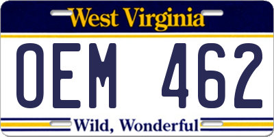 WV license plate OEM462