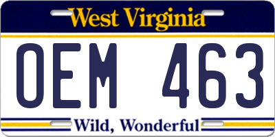 WV license plate OEM463