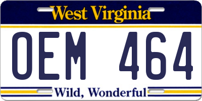 WV license plate OEM464
