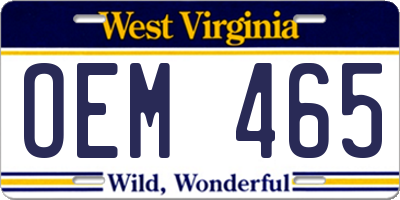 WV license plate OEM465