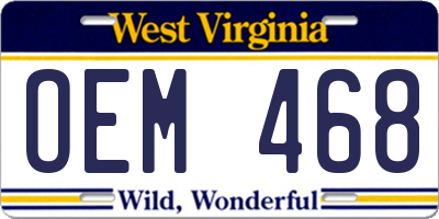 WV license plate OEM468