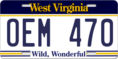 WV license plate OEM470