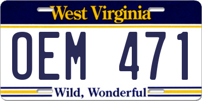 WV license plate OEM471